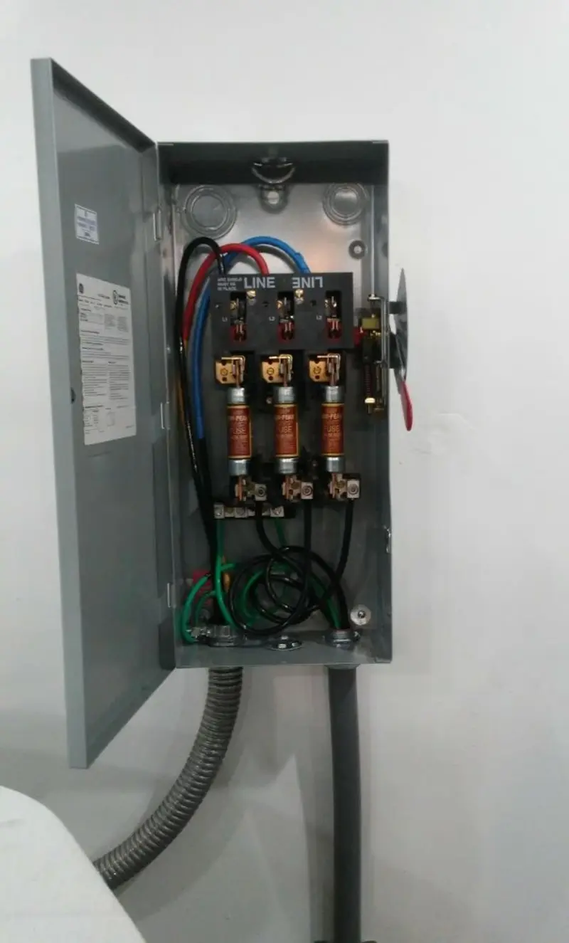 Three-phase disconnect switch installed for Smoke Detector Installation in Imperial